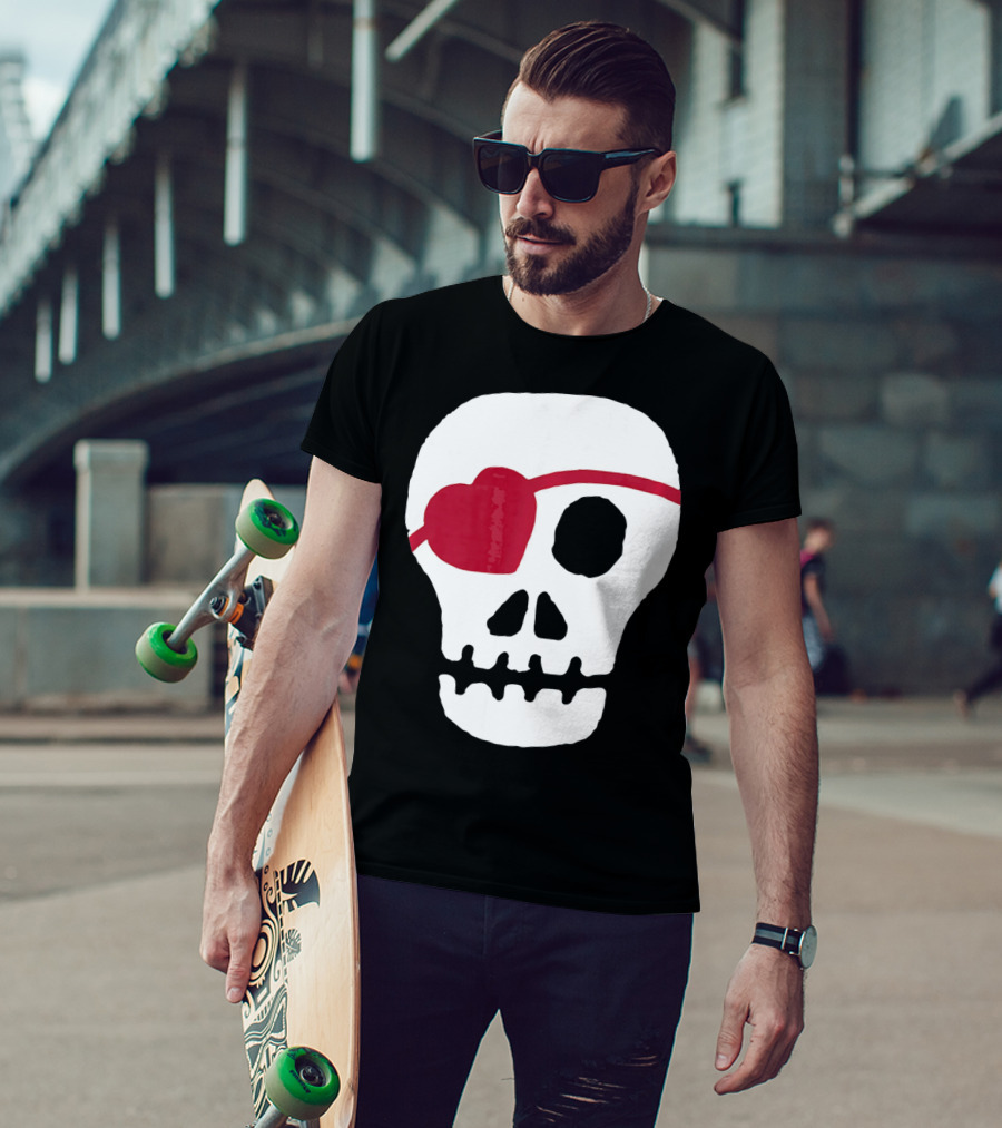 Kids Valentines Day Skull With Heart Eyepatch T-Shirt