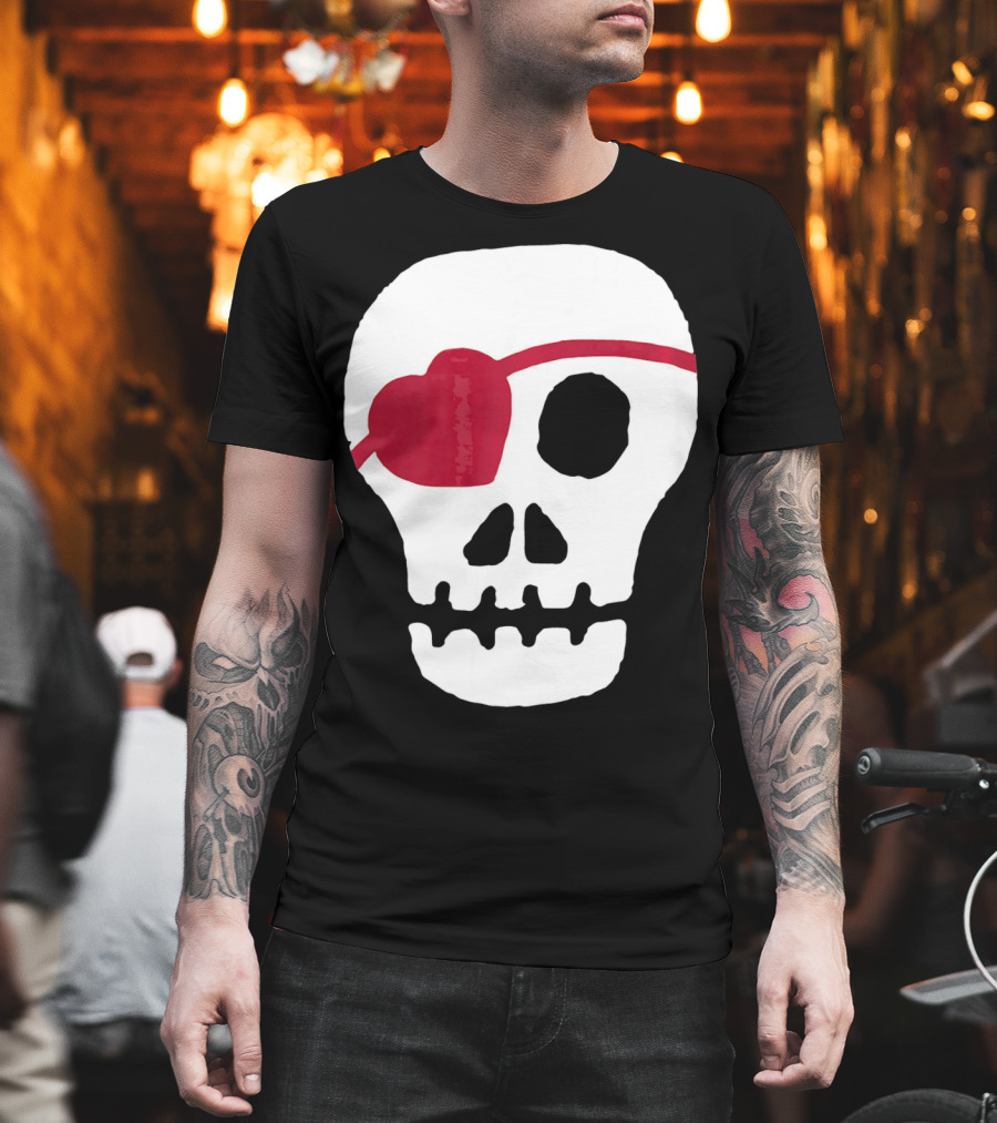 Kids Valentines Day Skull with Heart Eyepatch T-Shirt