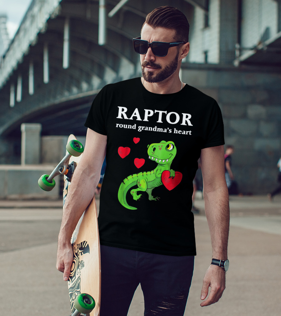 Raptor Round Grandma's Heart Valentines Rex Dinosaur T-Shirt