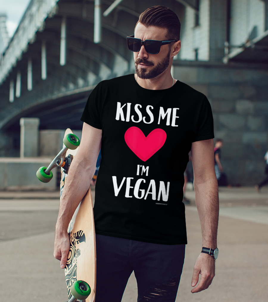 Kiss Me I'm Vegan Heart Valentine's Day Vegandocks T-Shirt