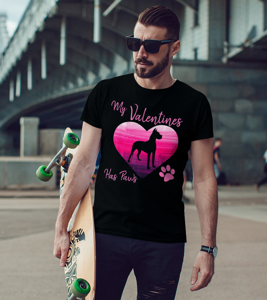 My Valentines Has Paws Great Dane Dog Valentine's Day T-Shirt