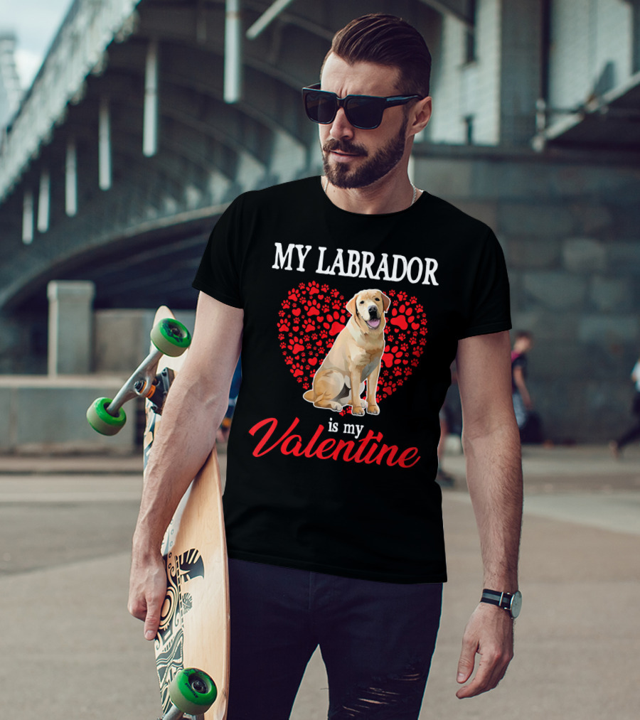 My Labrador Is My Valentine Heart Paw Print Dog Love T-Shirt