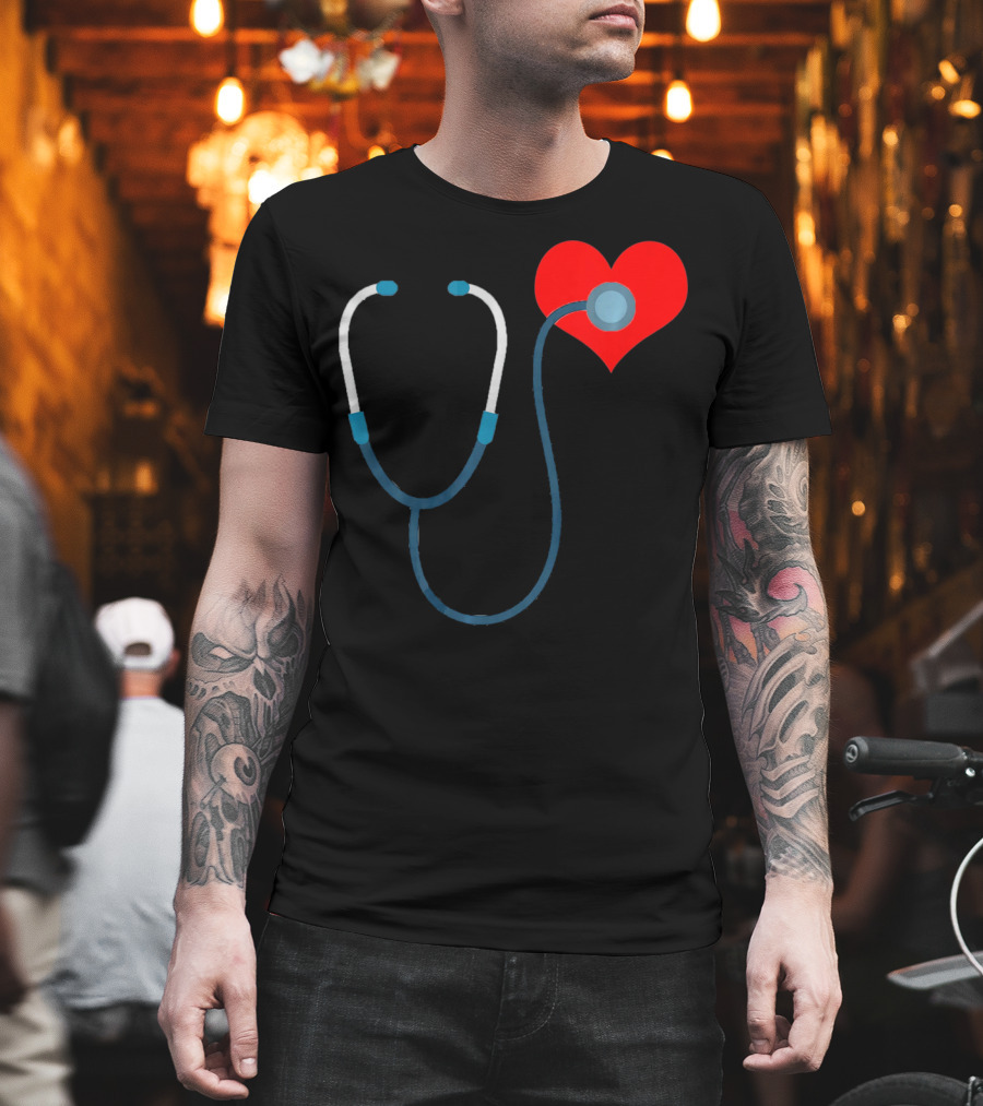 Nurse Valentine's Day Heart Stethoscope T-Shirt