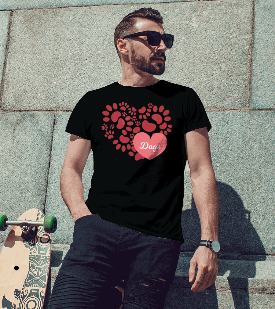 Paw Print Heart Dogs Mom And Pet T-Shirt