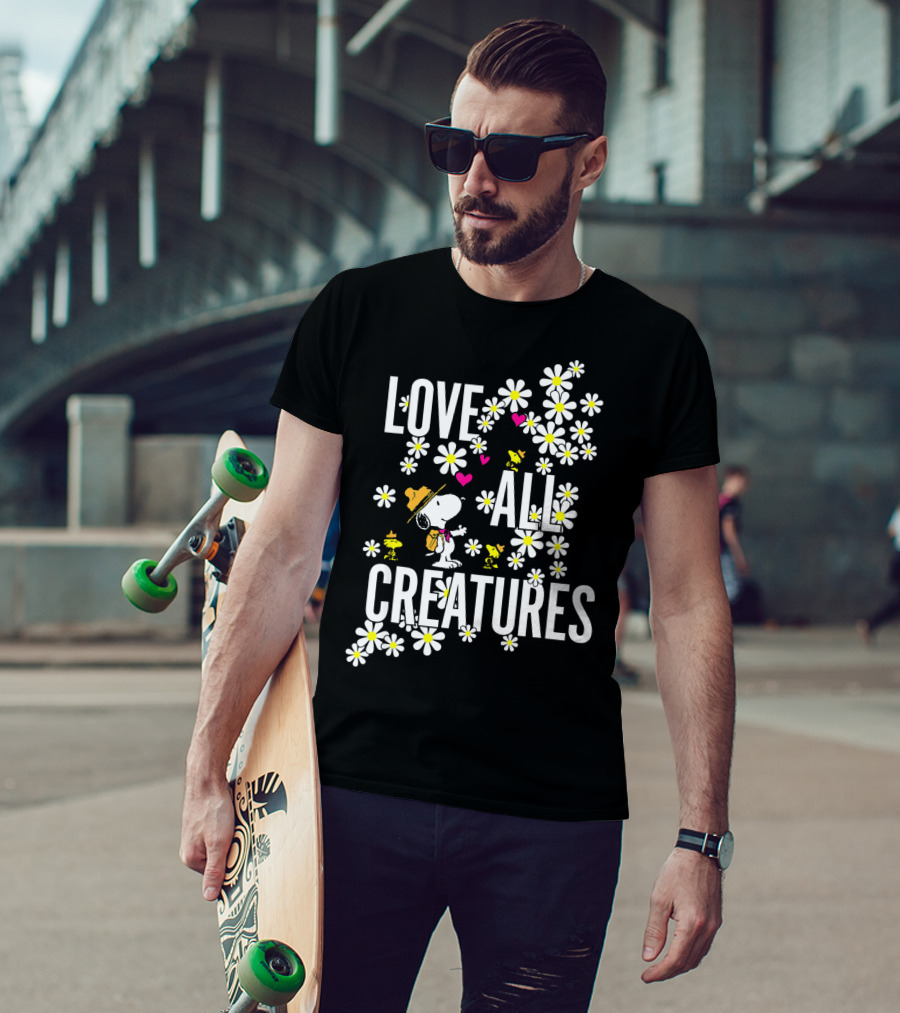 Peanuts Love All Creatures Valentine Snoopy With Flowers T-Shirt