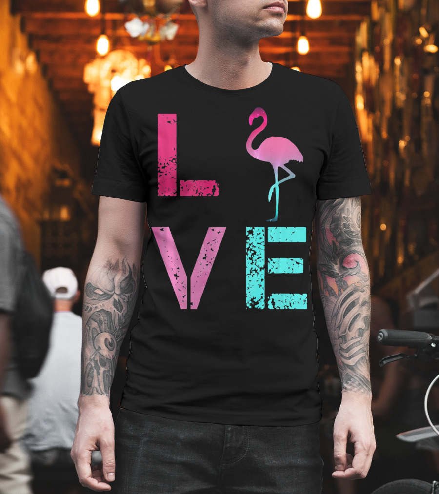 LOVE Pink Flamingos Valentine T-Shirt