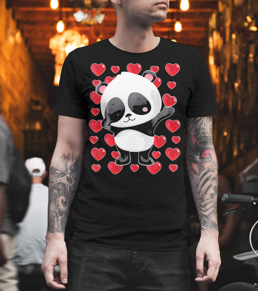 Panda Surrounded By Hearts For Valentines Day T-Shirt