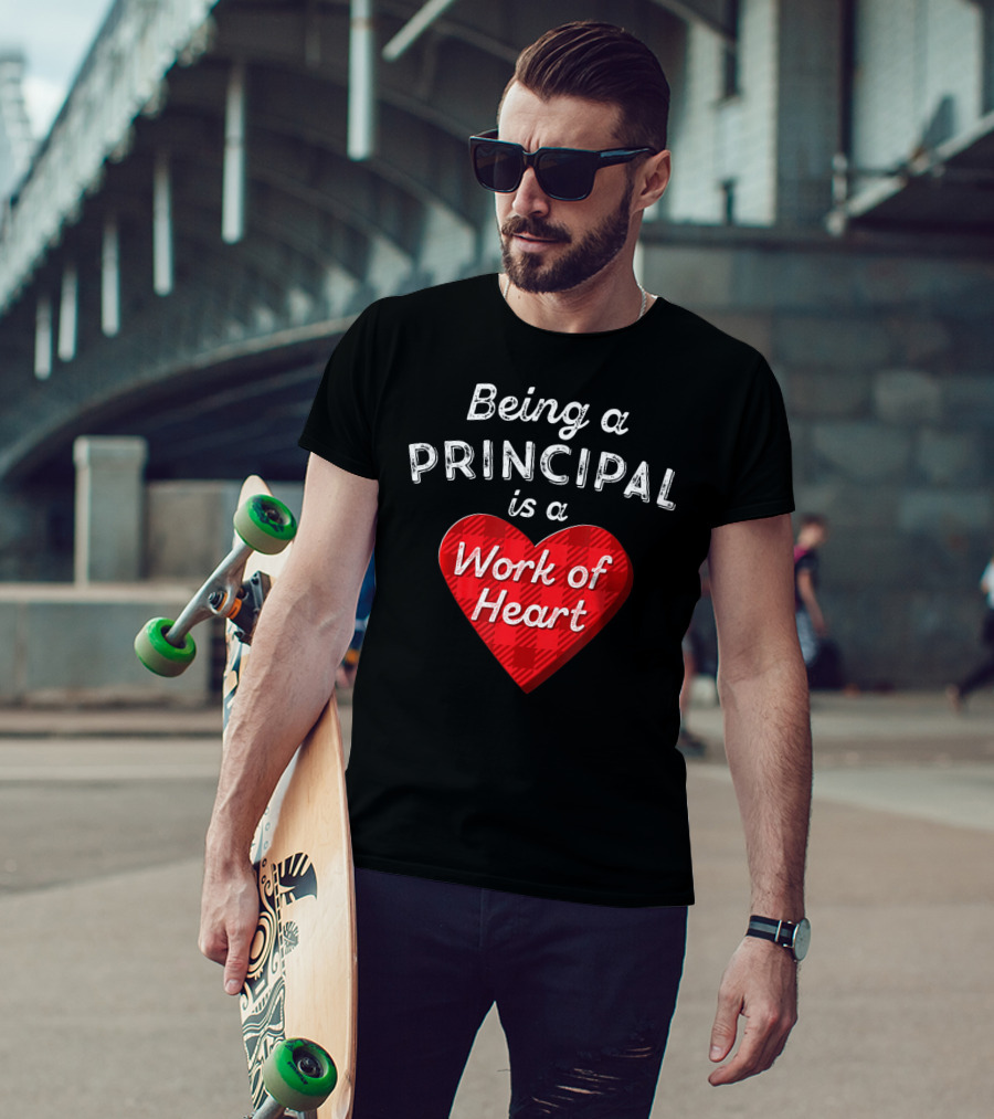 Being A Principal Is A Work Of Heart Red Buffalo Plaid Valentine's Day T-Shirt