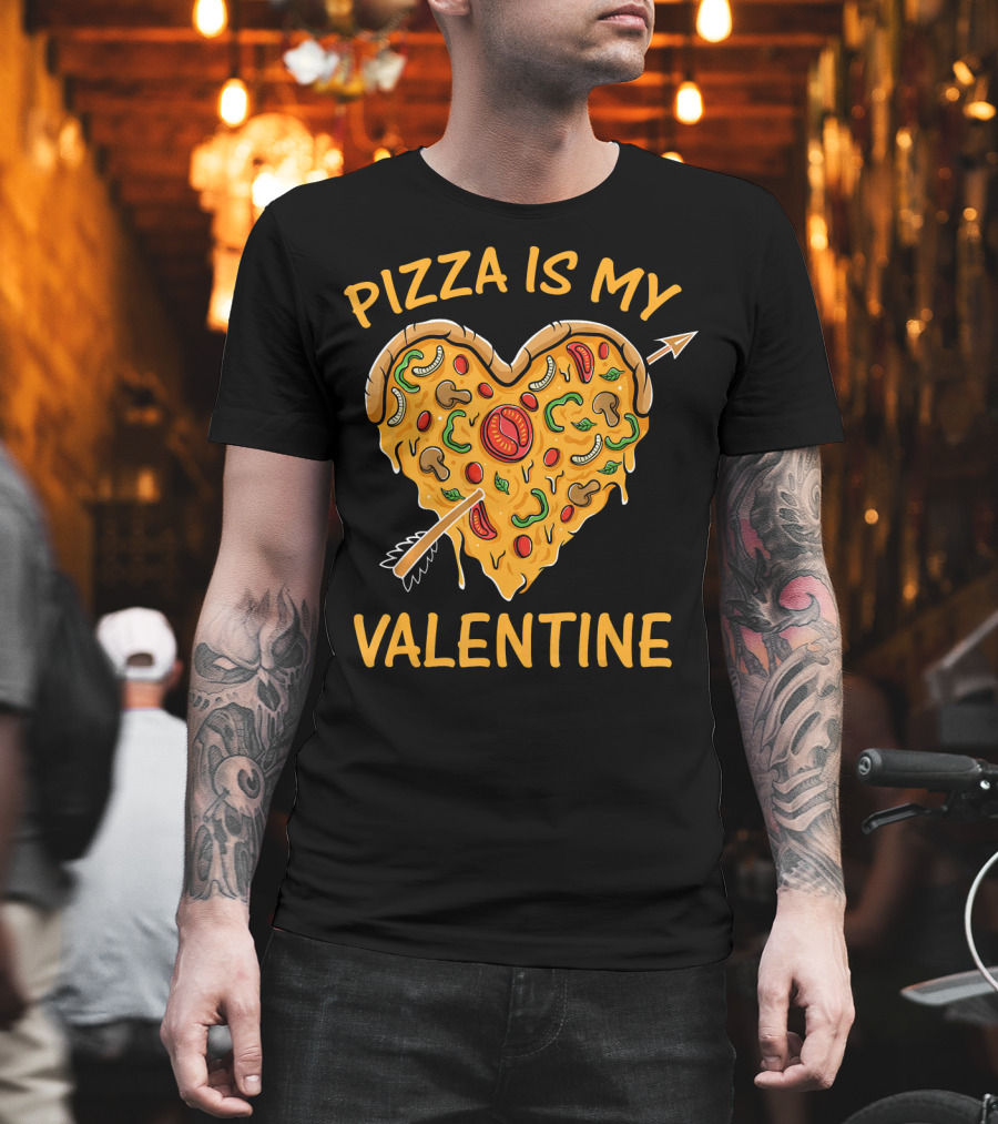 Pizza Is My Valentine Heart-Shaped Cheese Arrow Valentine's Day T-Shirt