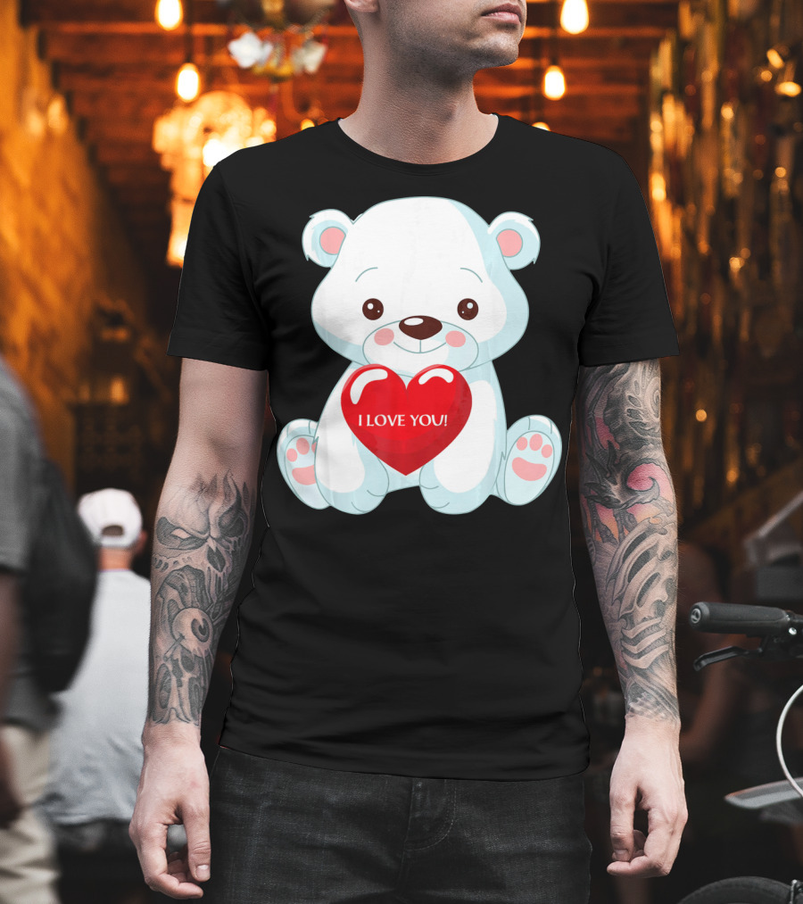 Polar Bear Holding Heart I Love You T-Shirt