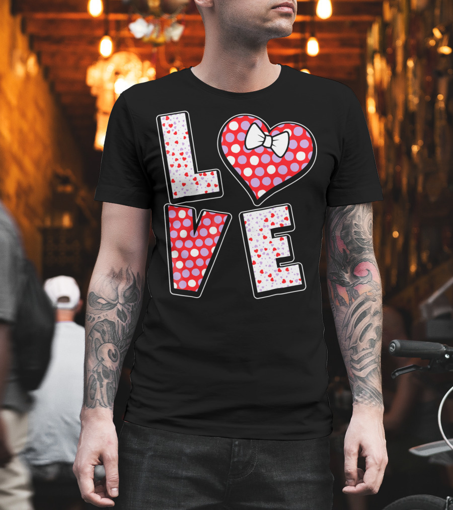LOVE Polka Dot Heart Bow Tie Valentines T-Shirt