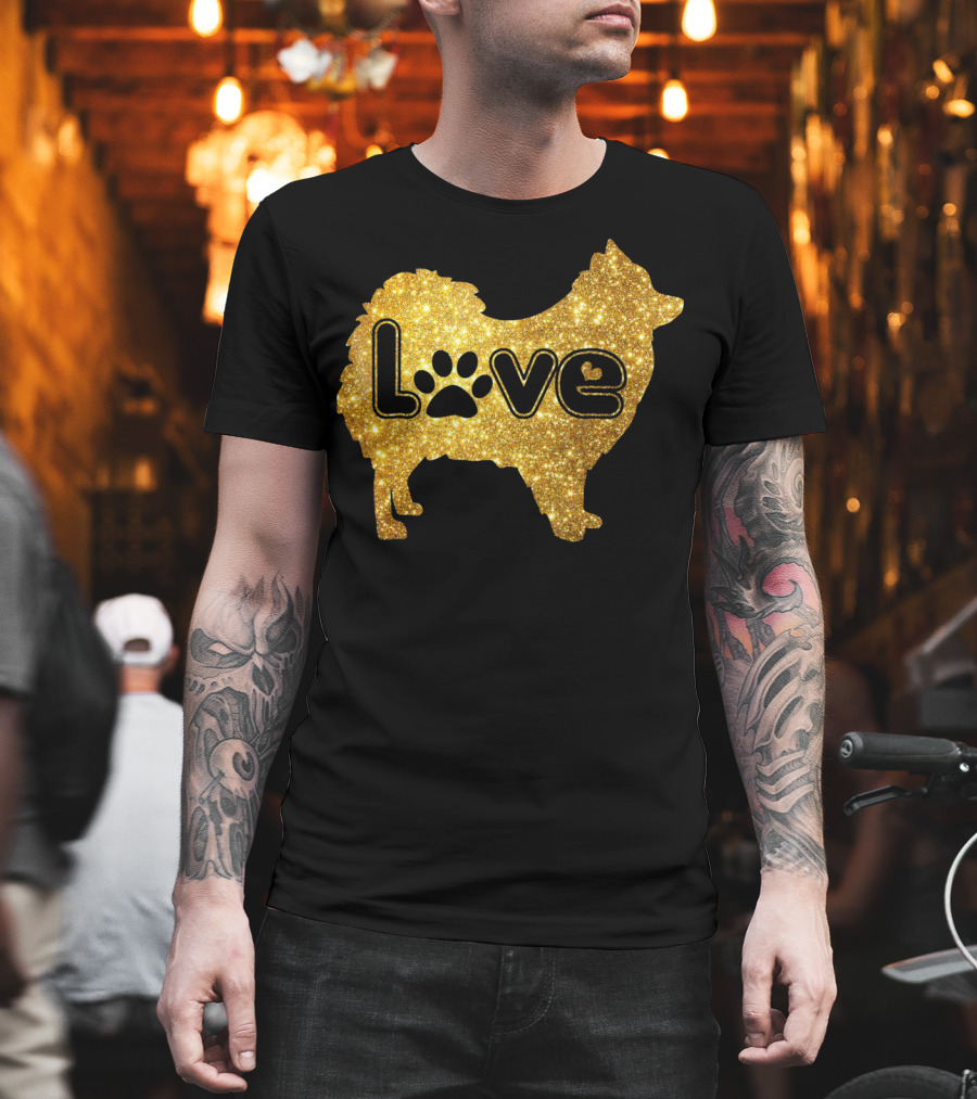 Pomeranian Love Gold Sparkle Paw Valentine T-Shirt