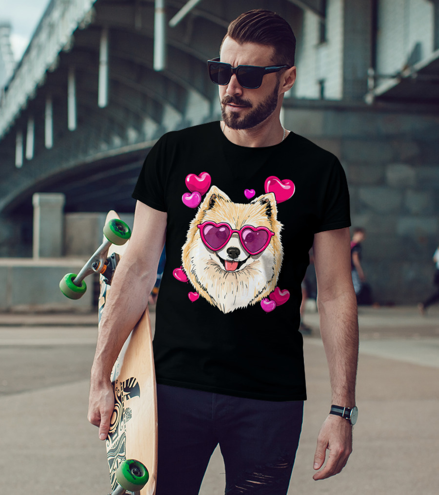 Pomeranian Valentines Day Heart Sunglasses Love Dog T-Shirt