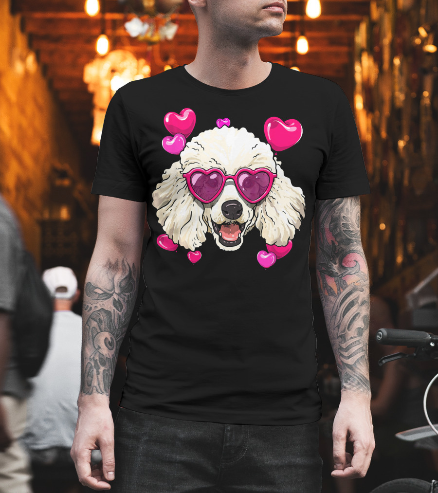 Poodle Valentines Day Heart Glasses Cute Dog T-Shirt