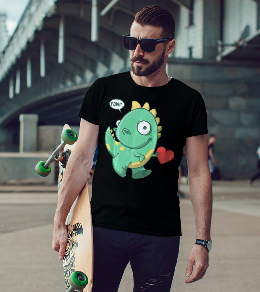 RAWR Dinosaur Holding Heart Valentines Day T-Shirt