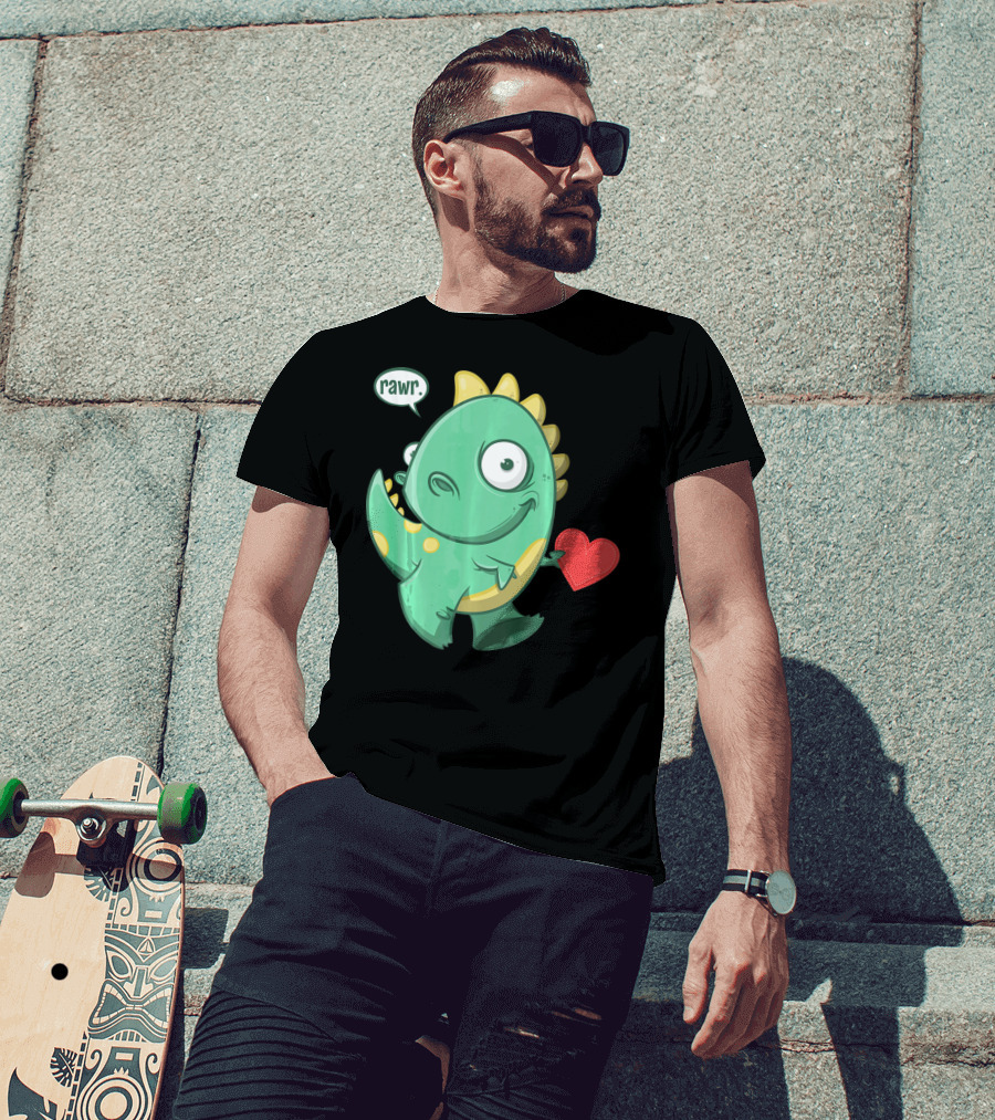 RAWR Dinosaur Holding Heart Valentines Day T-Shirt