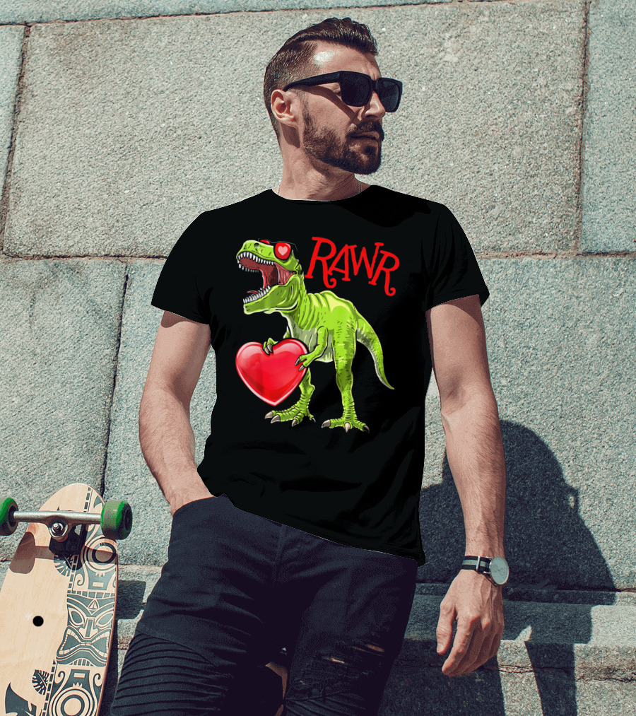 Rawr Valentine's Day T-Rex Dinosaur With Heart T-Shirt