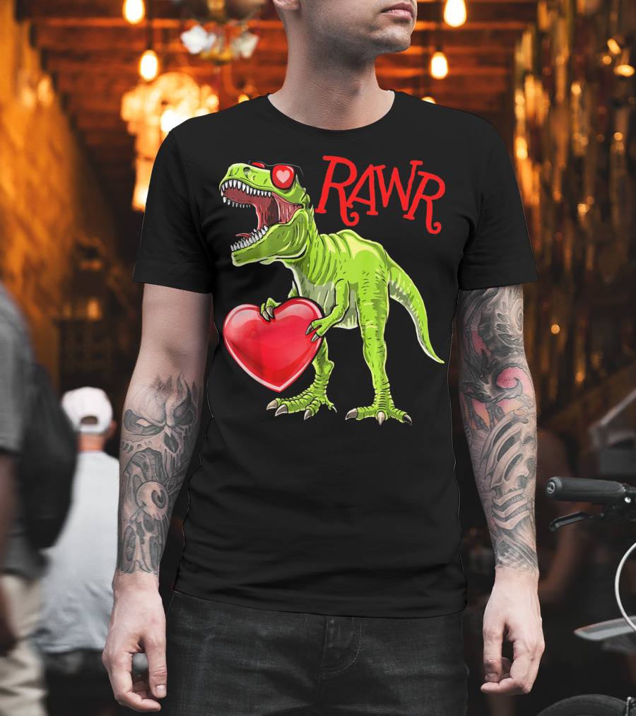 Rawr Valentine's Day T-Rex Dinosaur with Heart T-Shirt