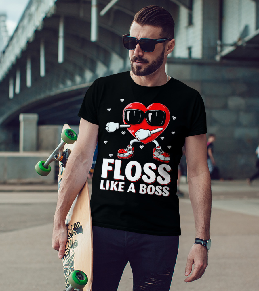 Floss Like A Boss Red Heart Valentine's Day Humor T-Shirt