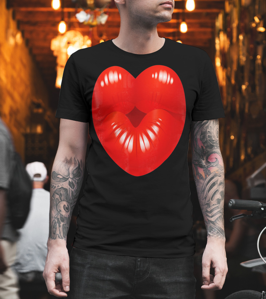 Red Lips Heart Kiss Kisses Valentine T-Shirt