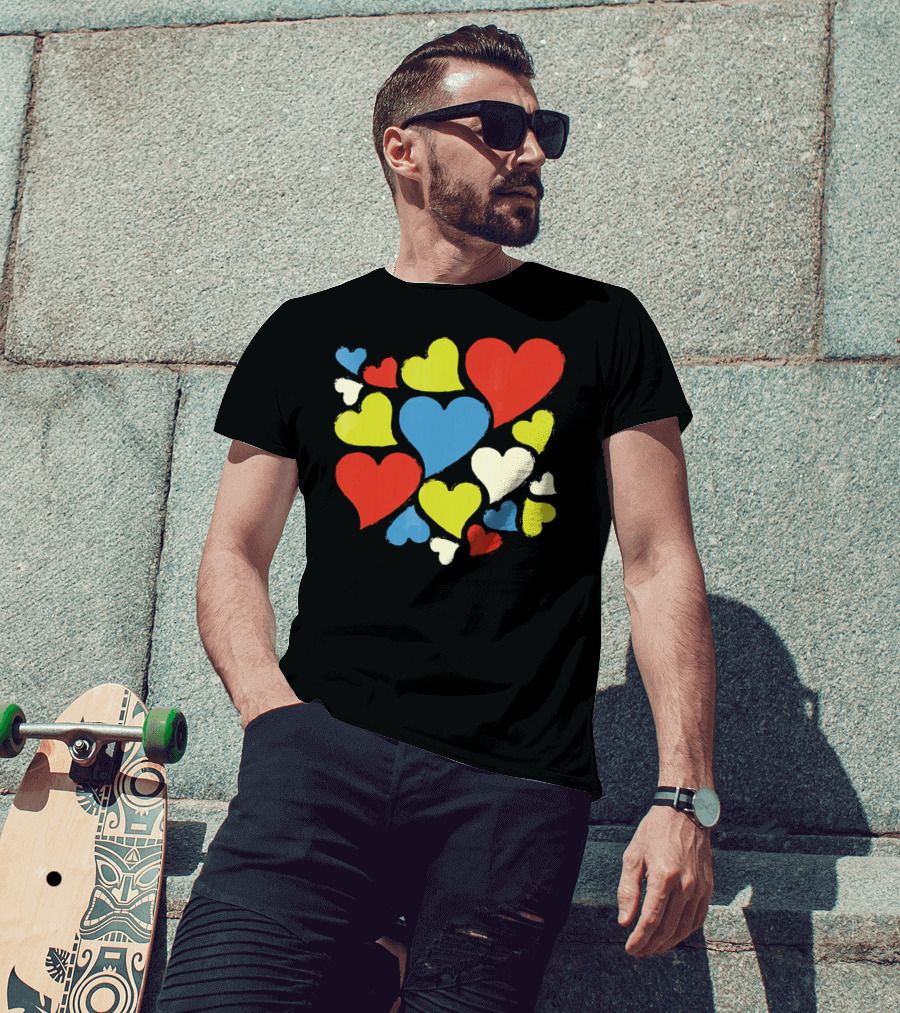 Retro Multicolor Hearts For Valentine's Day T-Shirt