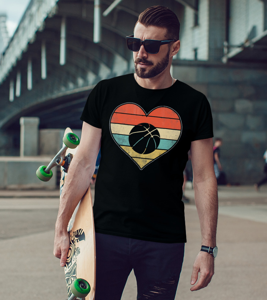 Retro Vintage Striped Heart Basketball Valentine T-Shirt