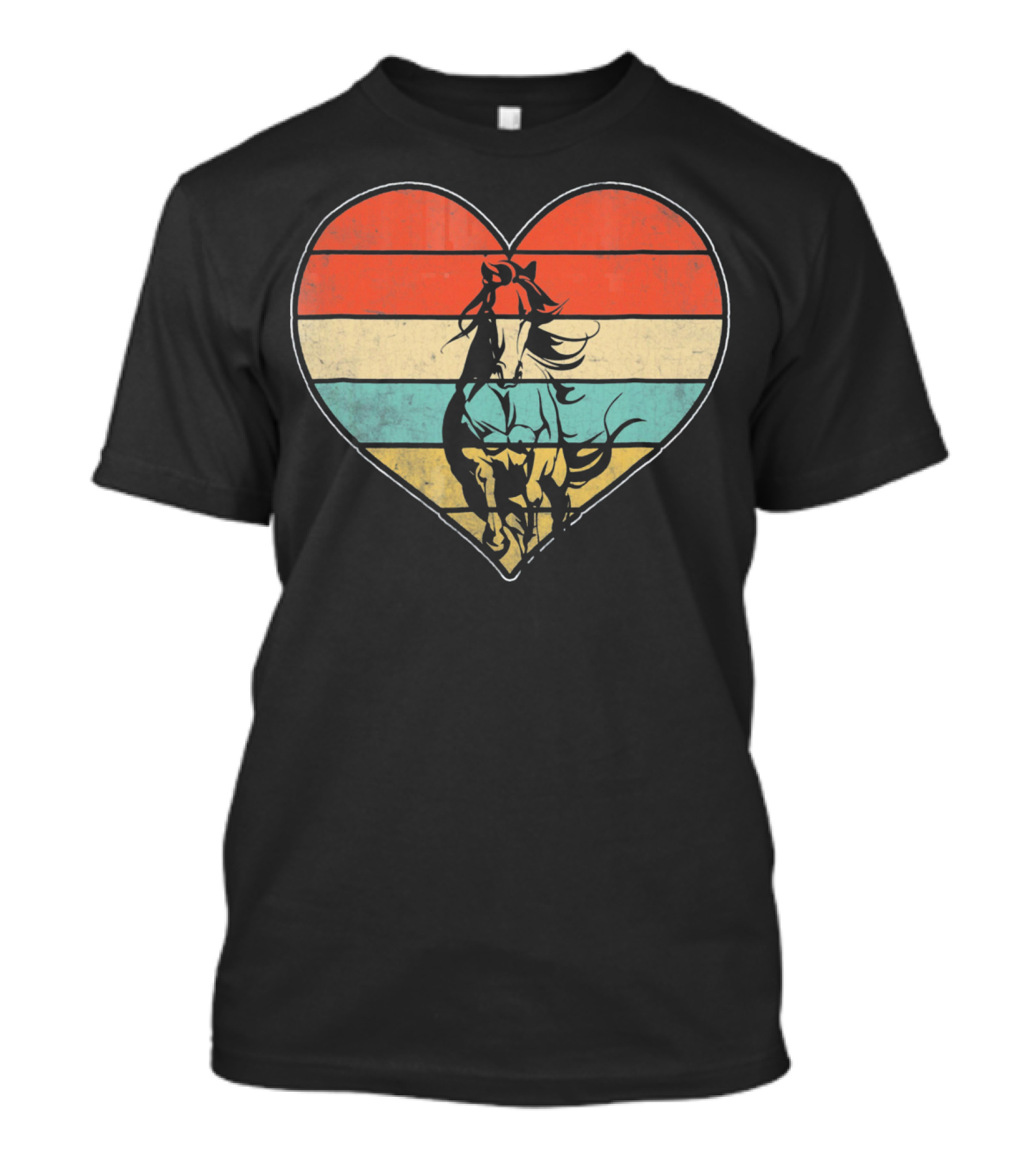 Vintage Retro Horse Heart Valentine's Day Stripes T-Shirt