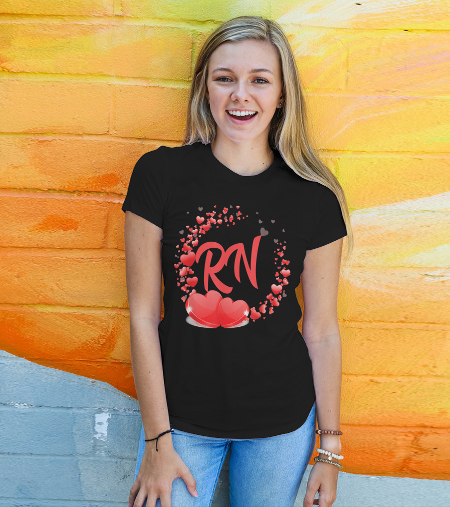 RN Heart Nurses Valentines Day Love Hearts T-Shirt