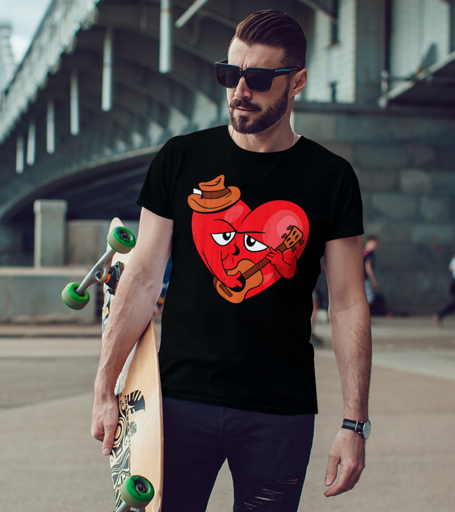 Heart Playing Guitar With Cowboy Hat Valentine's Day T-Shirt