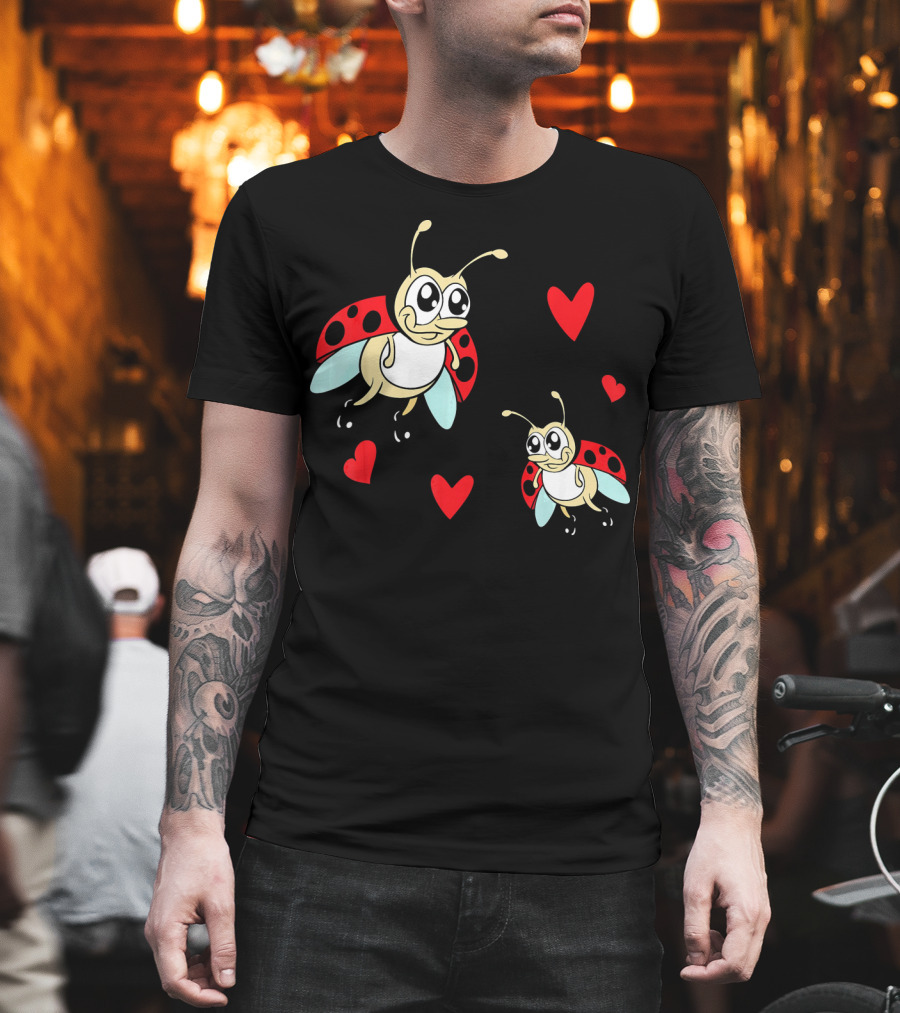 Romantic Valentine's Day Ladybug Couple With Hearts T-Shirt