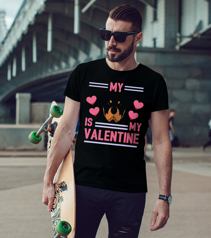 Rottweiler My Dog Is My Valentine Hearts T-Shirt