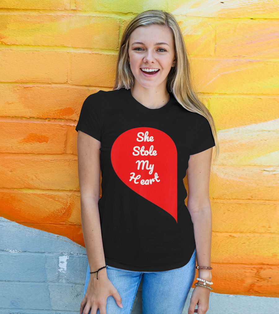 She Stole My Heart Valentine's Day Red Heart Drop Shaped T-Shirt