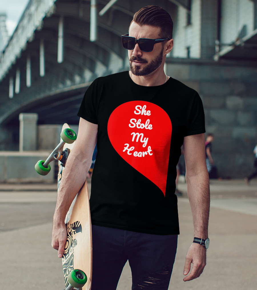 She Stole My Heart Valentine's Day Red Heart Drop Shaped T-Shirt