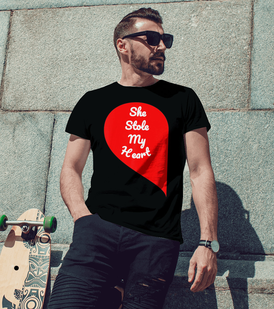 She Stole My Heart Valentine's Day Red Heart Drop Shaped T-Shirt