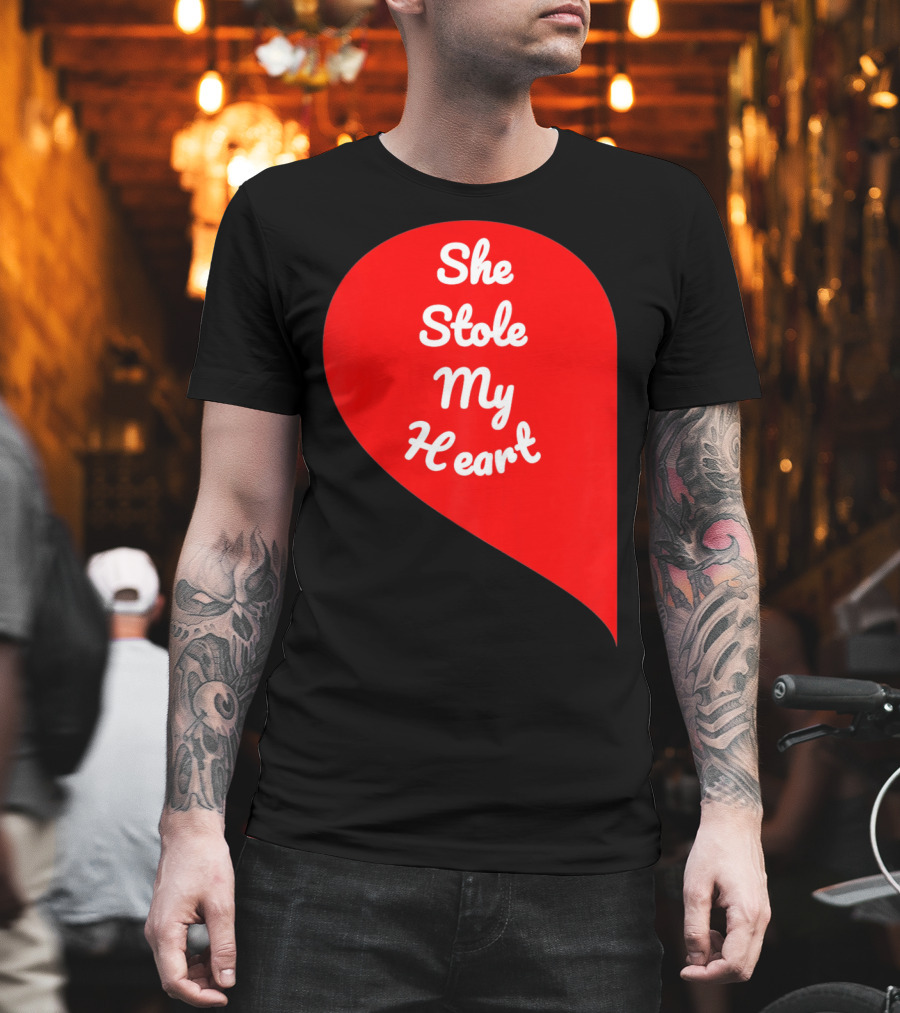 She Stole My Heart Valentine's Day Red Heart Drop Shaped T-Shirt