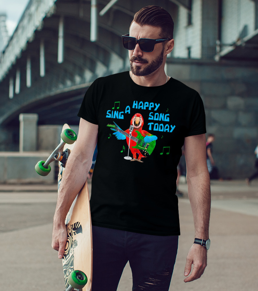Sing A Happy Song Today Parrot With Guitar And Microphone T-Shirt