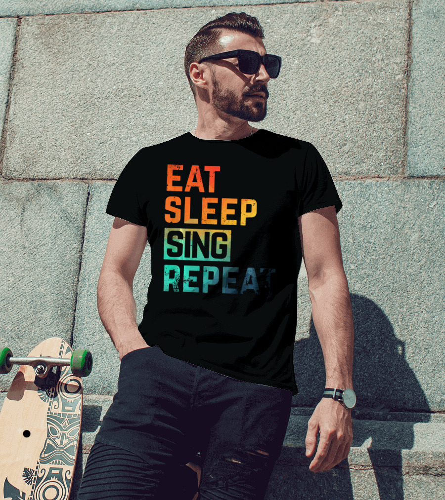 Eat Sleep Sing Repeat Watercolor Block Letters T-Shirt
