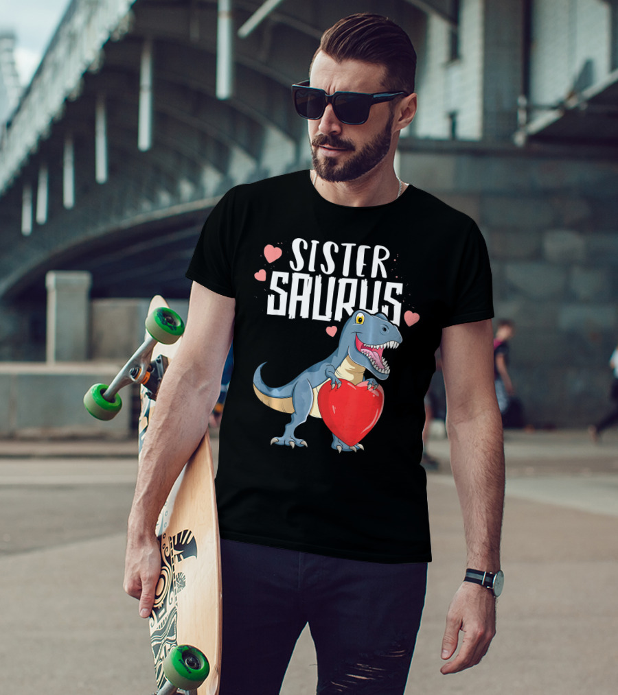 Sister Saurus Valentines Dinosaur Holding Heart T-Shirt