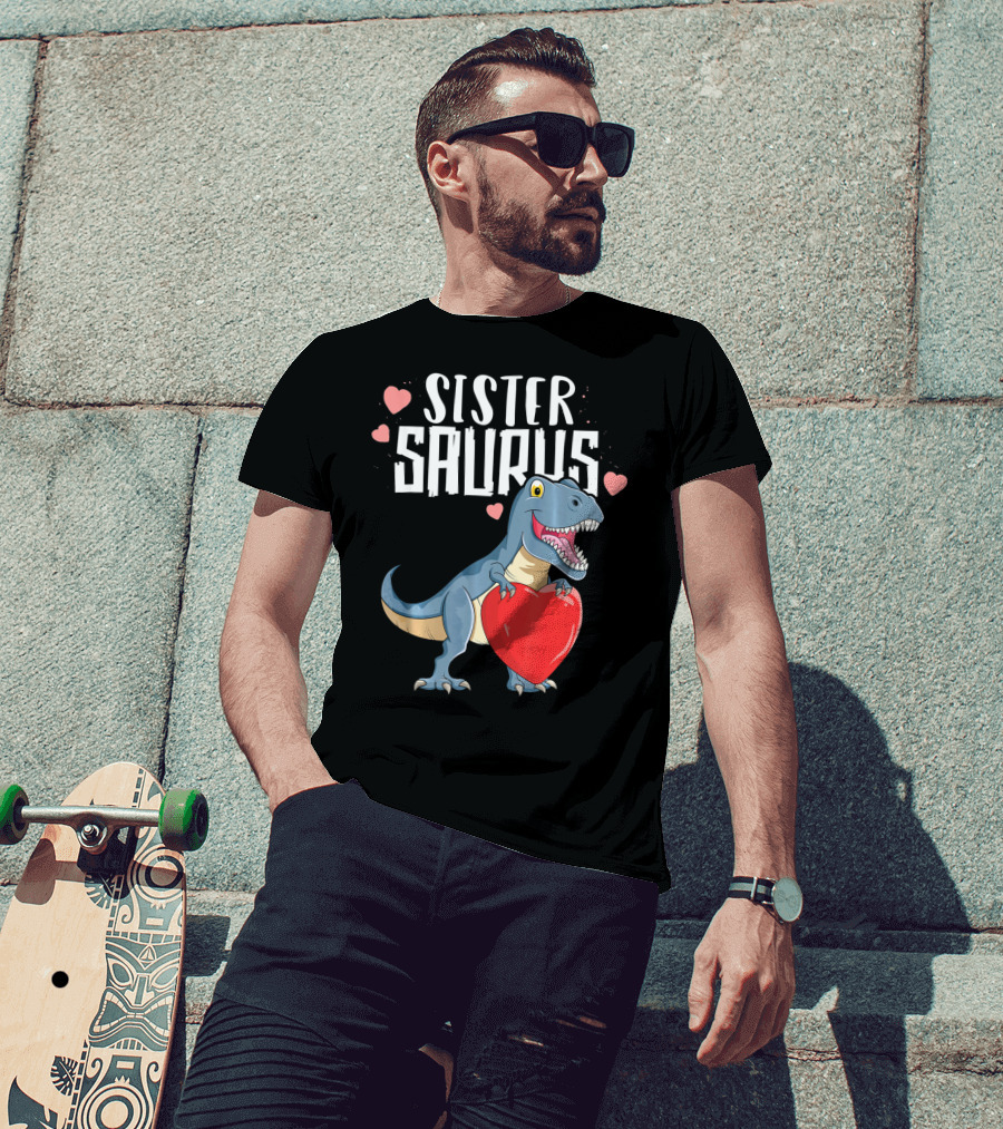 Sister Saurus Valentines Dinosaur Holding Heart T-Shirt