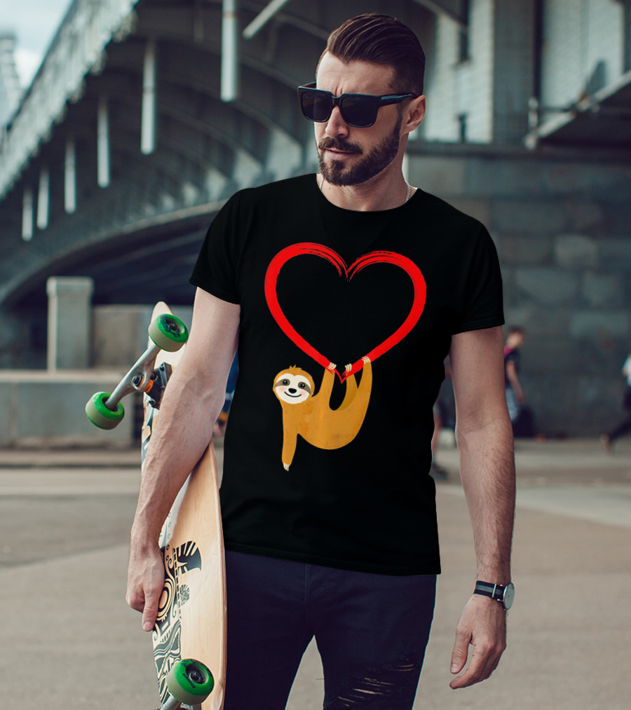 Valentines Day Sloth Hanging On Heart T-Shirt