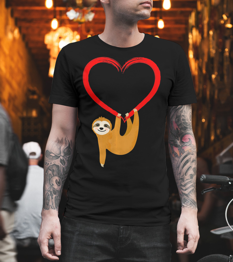 Valentines Day Sloth Hanging on Heart T-Shirt