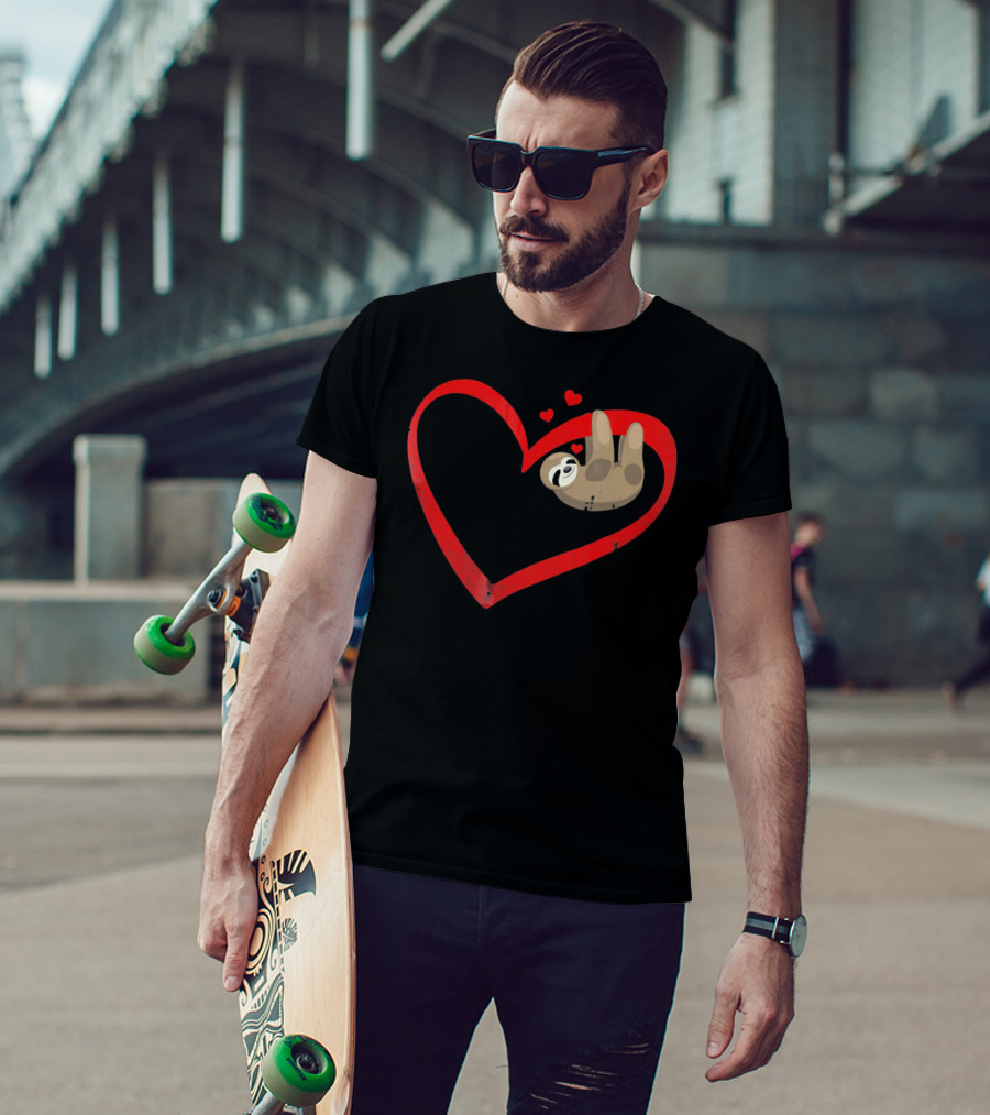 Sloth Heart Lazy Napping Cute Vale T-Shirt