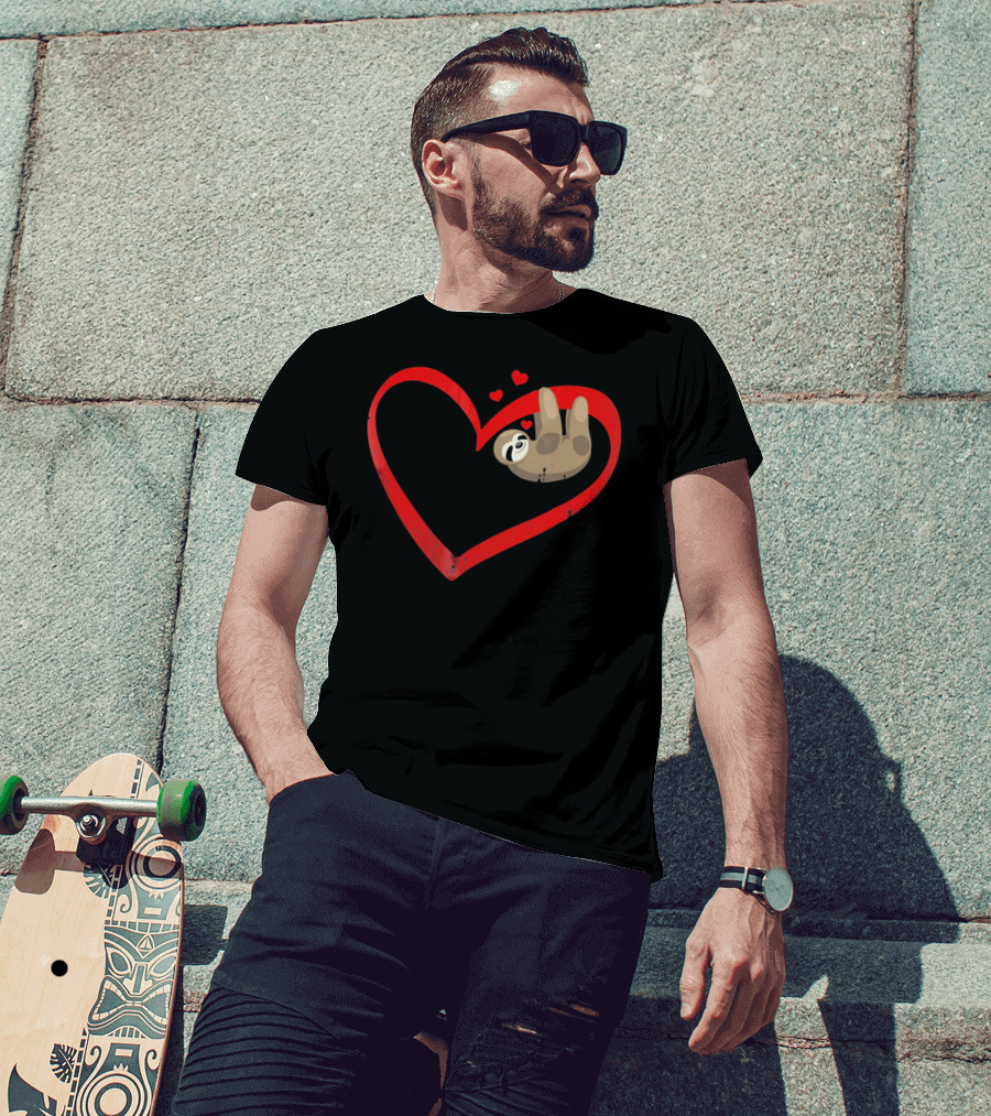 Sloth Heart Lazy Napping Cute Vale T-Shirt