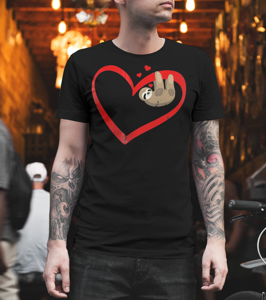 Sloth Heart Lazy Napping Cute Vale T-Shirt