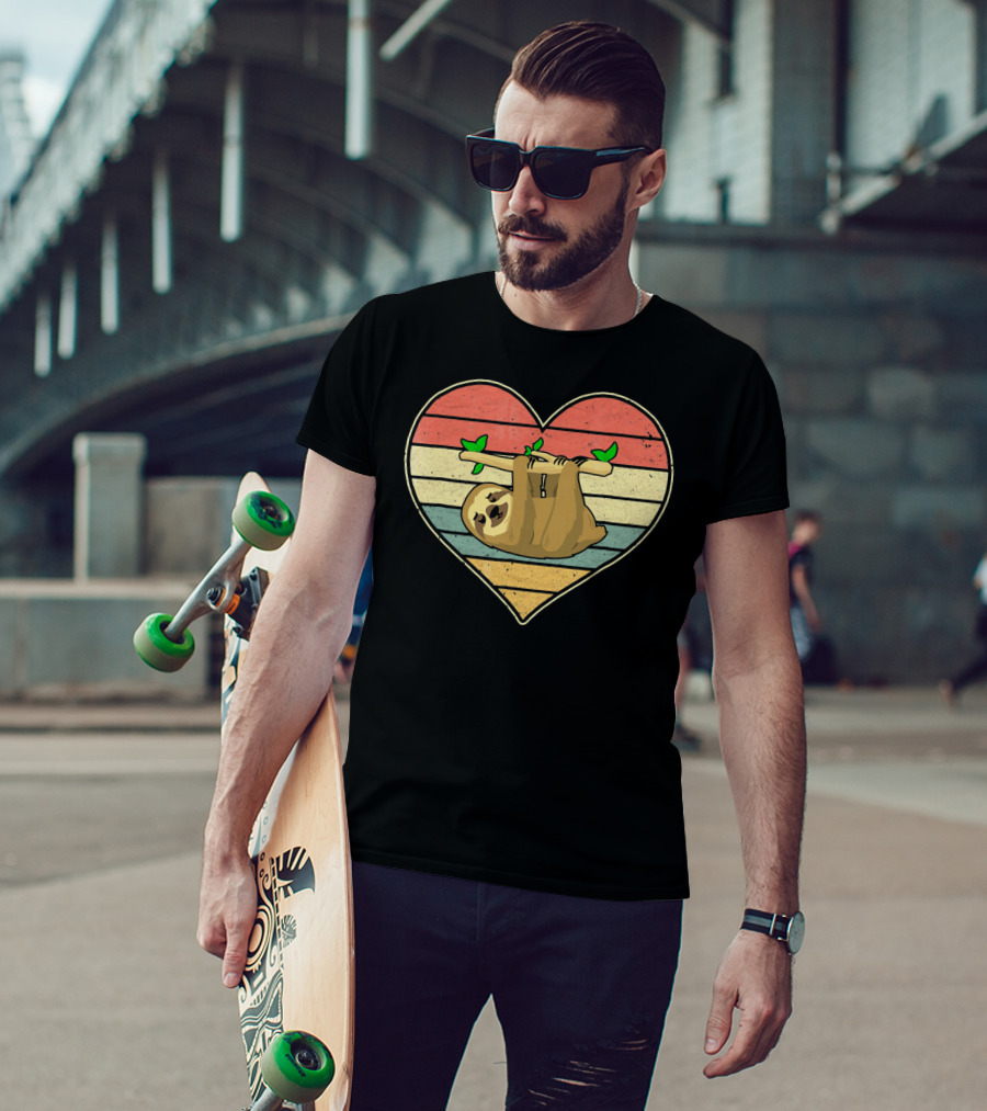 Vintage Sloth Hanging In Striped Heart For Val T-Shirt
