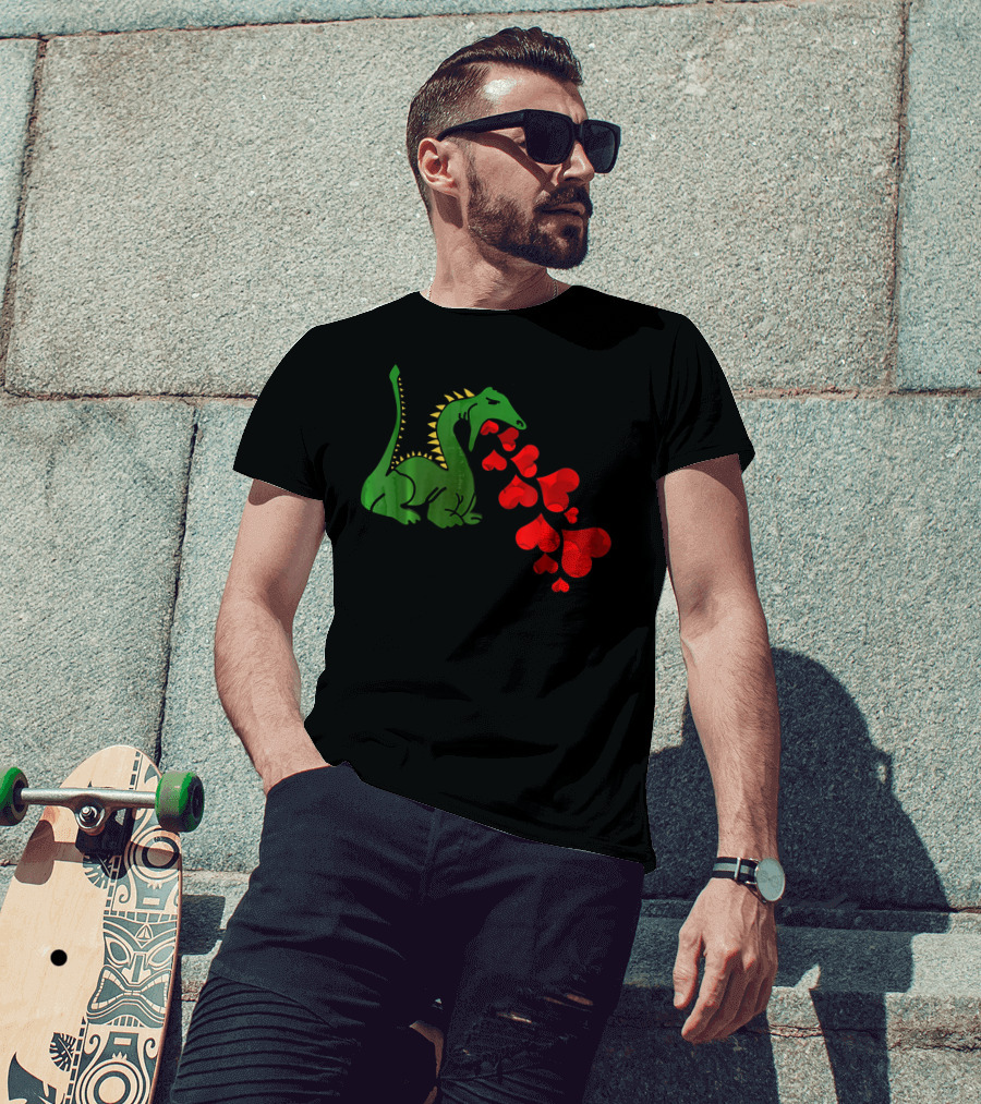 T Rex Dinosaur Valentines Day Hearts Breath T-Shirt