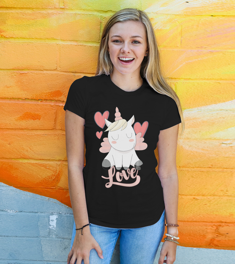 Love Unicorn With Hearts Valentine's Day T-Shirt