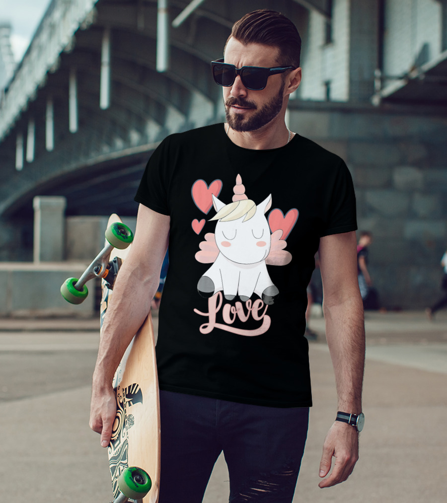 Love Unicorn With Hearts Valentine's Day T-Shirt