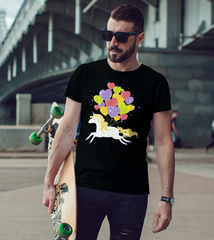 Unicorn Love Heart Balloons Valentines Day T-Shirt