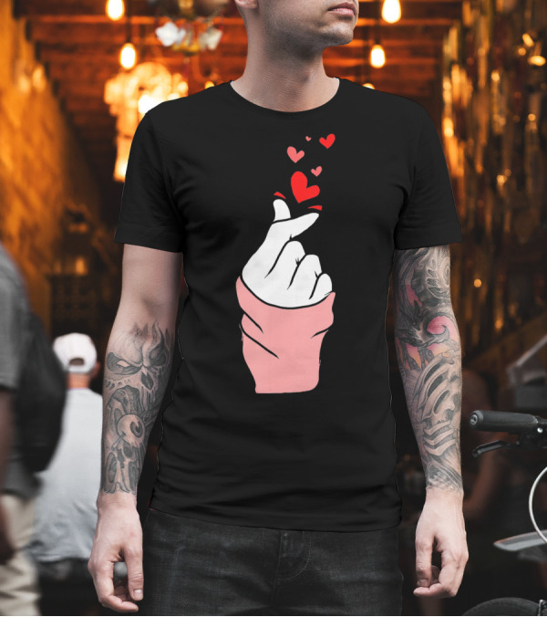 Korean Finger Heart Gesture with Floating Hearts for Valentine's Day T-Shirt Korean Finger Heart Gesture with Floating Hearts for Valentine's Day T-Shirt